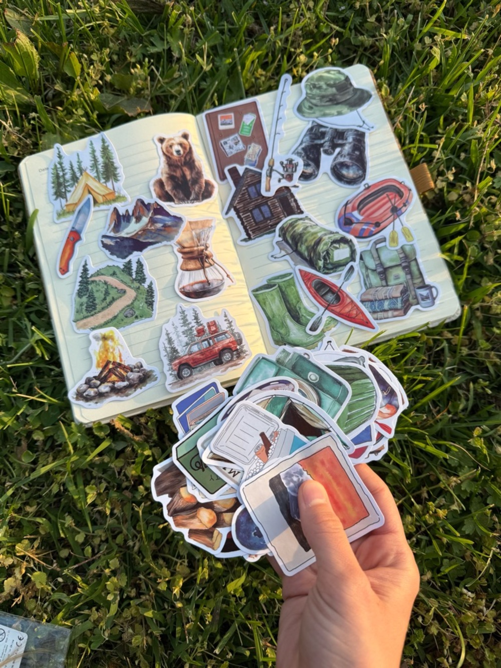 Camping & Outdoor Sticker Pack - Green, Brown, Blue Accents